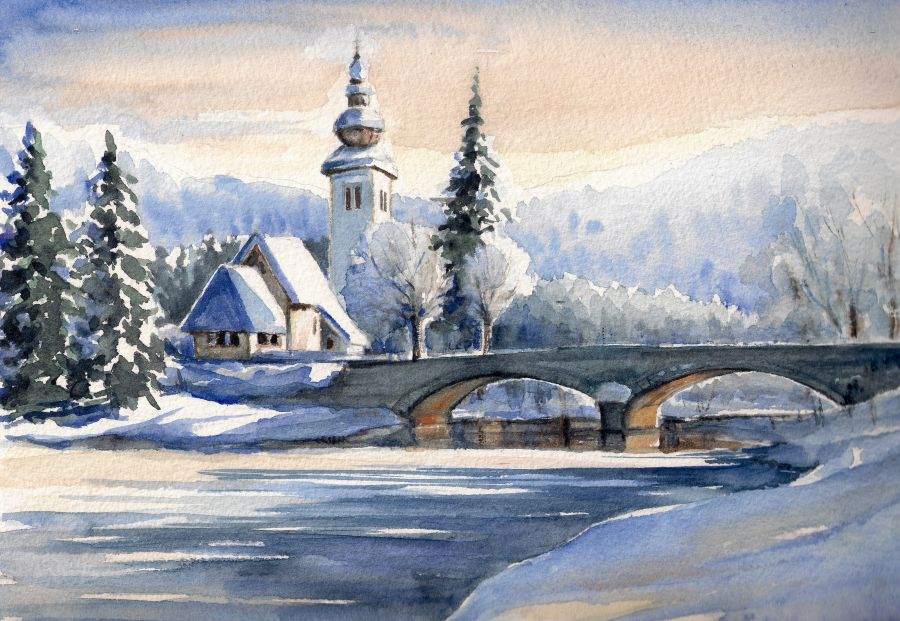 Картина на холсте зимний пейзаж, арт hd0936201
